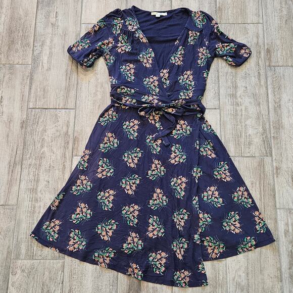 Boden Floral Jersey Wrap Dress Womens 10R Midi Romantic Boho Spring Coquette - Picture 1 of 13